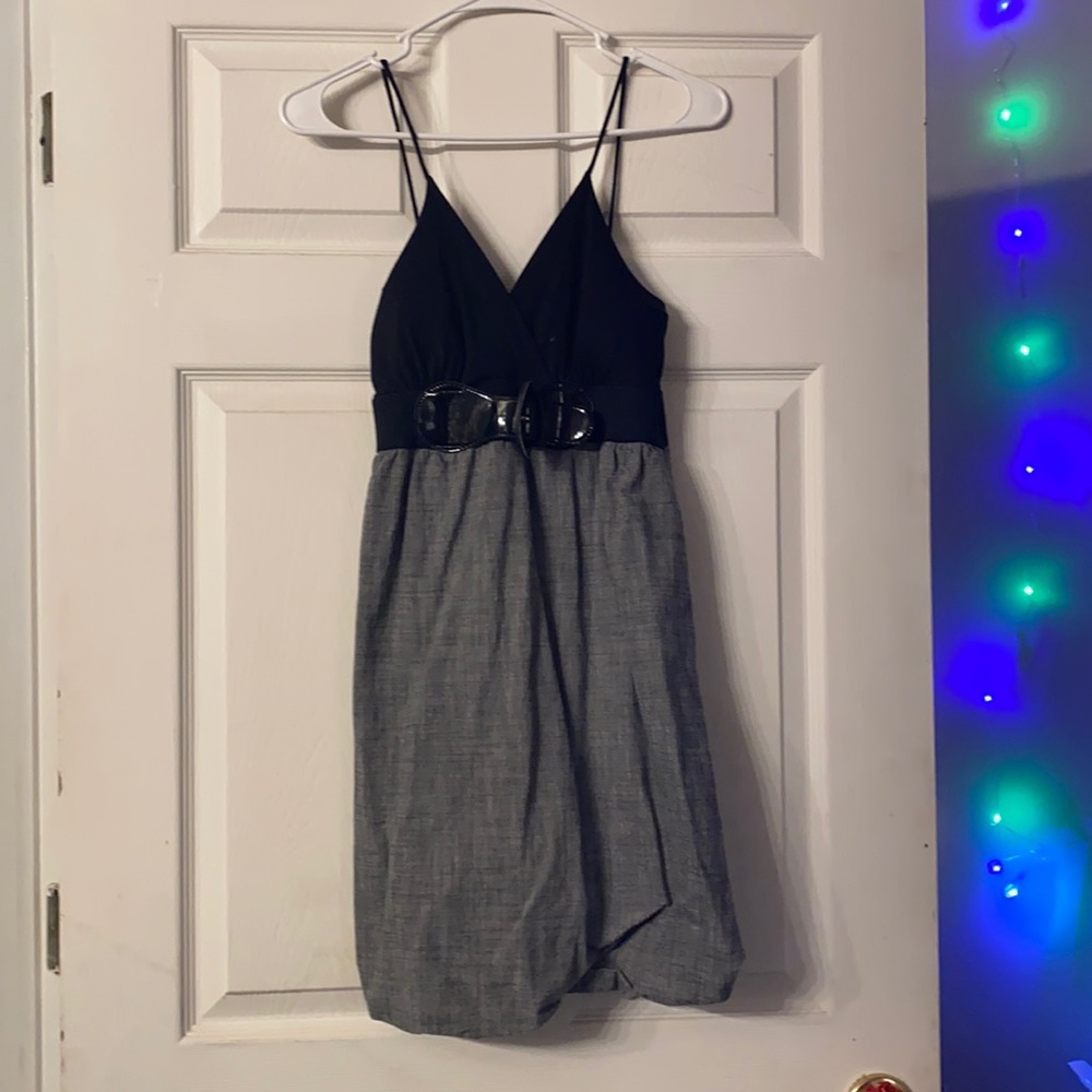 Black and grey belted dress